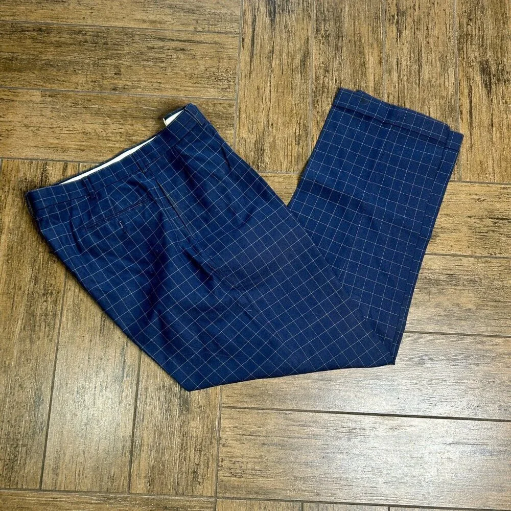 Polo Ralph Lauren Men's Vintage Navy Pleated Plaid 100% Cotton Pants Size 36